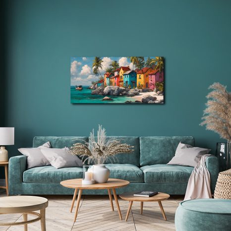 SLIKA ŠARENE KUĆE UZ OBALU - ŠARENE KUĆE - SLIKE