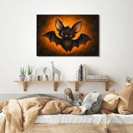 QUADRO SU TELA – PIPISTRELLO ADORABILE NEL BAGLIORE ARANCIONE - QUADRI HALLOWEEN E HORROR - STAMPE E QUADRI