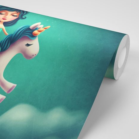 TAPETE KLEINE MEERJUNGFRAU MIT EINHORN - KINDERTAPETEN - TAPETEN