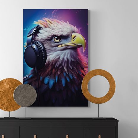 QUADRO SU TELA – AQUILA CON CUFFIE - QUADRI DI ANIMALI DA FESTA CON LE CUFFIE - STAMPE E QUADRI