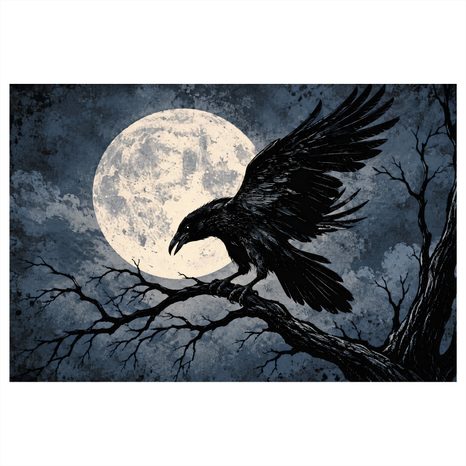 QUADRO SU TELA – CORVO AL CHIARO DI LUNA - QUADRI HALLOWEEN E HORROR - STAMPE E QUADRI