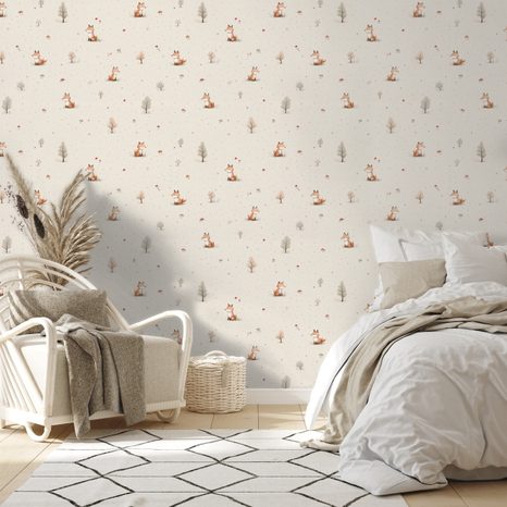 SAMOLEPÍCÍ TAPETA LESNÍ LIŠKY A STROMY - DĚTSKÉ TAPETY - TAPETY