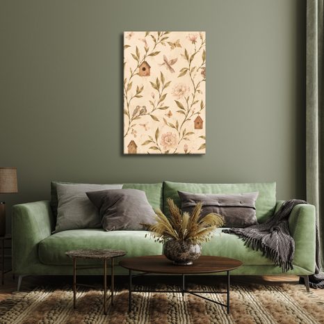 TABLEAU SUR TOILE – BRANCHETTES ROMANTIQUES AUX NICHOIRS - TABLEAUX DE FLEURS - TABLEAUX