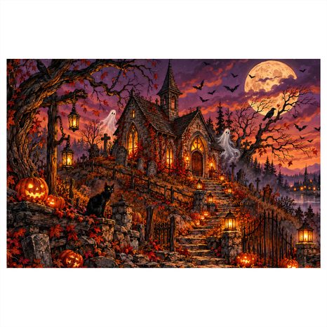 OBRAZ STRAŠIDELNÝ KOSTEL POD ÚPLŇKEM - HALLOWEENSKÉ A HOROROVÉ OBRAZY - OBRAZY
