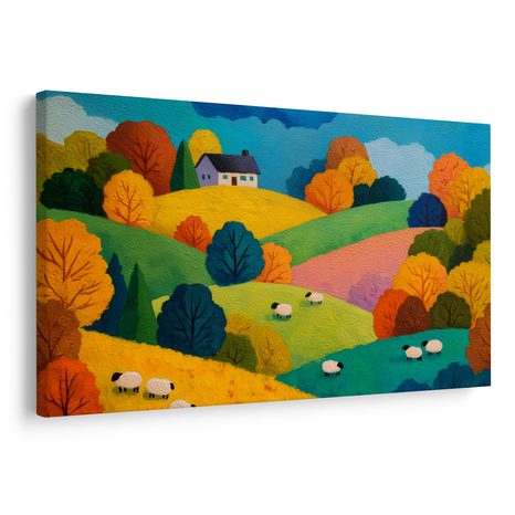 OBRAZ PODZIMNÍ KRAJINA S OVCEMI - OBRAZY POLE A LOUKY - OBRAZY