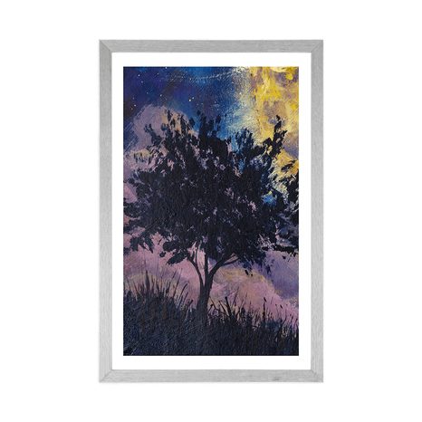 PLAKAT S PASPARTUOM SJAJAN MJESEC NA NOĆNOM NEBU - SVEMIR I ZVIJEZDE - PLAKATI