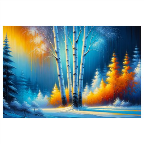 WANDBILD WINTERLANDSCHAFT MIT BUNTEN BÄUMEN - BILDER WALD - BILDER