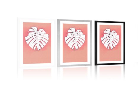 PLAKÁT S PASPARTOU LIST NA RŮŽOVÉM POZADÍ - MOTIVY Z NAŠÍ DÍLNY - PLAKÁTY