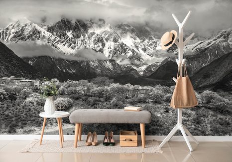 CARTA DA PARATI AUTOADESIVA – PAESAGGIO MONTANO UNICO IN BIANCO E NERO - CARTA DA PARATI AUTOADESIVE - CARTA DA PARATI