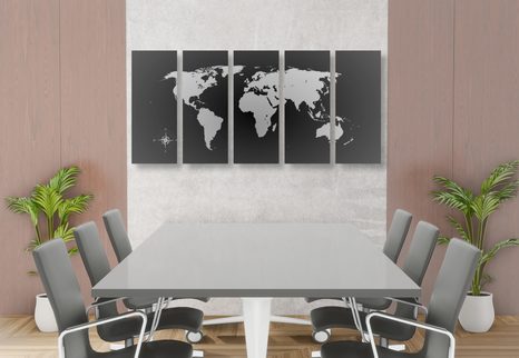 5-DÍLNÝ OBRAZ MAPA SVĚTA V ODSTÍNECH ŠEDI - OBRAZY MAPY - OBRAZY