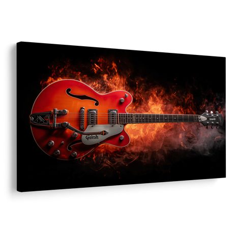 WANDBILD ELEKTRISCHE GITARRE IN FLAMMEN - MUSIKBILDER - BILDER