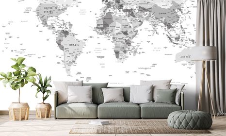 TAPETA ČIERNOBIELA MAPA S NÁZVAMI - TAPETY MAPY - TAPETY