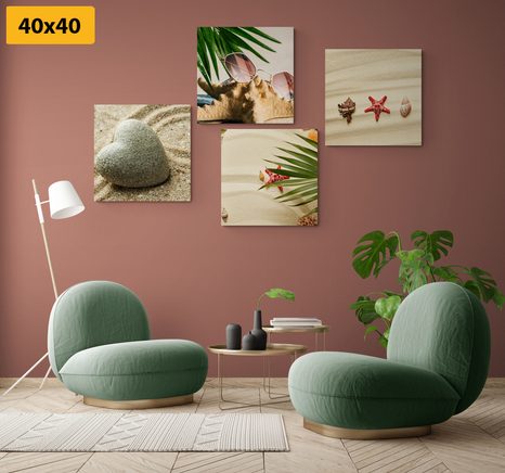 CANVAS PRINT SET STILL LIFE OF A SANDY BEACH - SET OF PICTURES - PICTURES