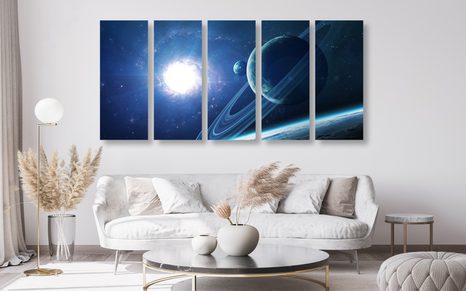 5-TEILIGES WANDBILD PLANET IM WELTRAUM - BILDER VON UNIVERSUM UND STERNEN - BILDER