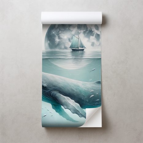 SAMOLEPÍCÍ TAPETA VELRYBA POD MĚSÍČNÍM SVITEM - TAPETY MOŘŠTÍ ŽIVOČICHOVÉ - TAPETY