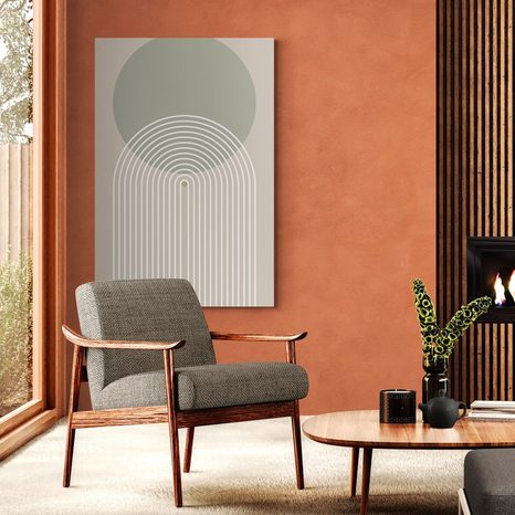 OBRAZ KHAKI KRĄG Z TĘCZĄ MID-CENTURY - OBRAZY ABSTRAKCYJNE - OBRAZY