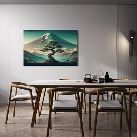 WANDBILD BONSAI UND BERG IM JAPANISCHEN STIL - BILDER VON BERGEN - BILDER