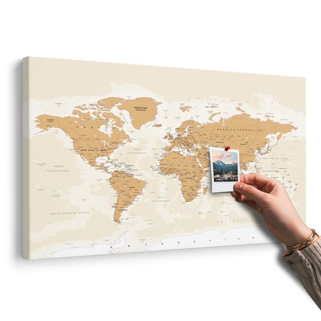 OBRAZ NA KORKU MAPA SVĚTA S VINTAGE NÁDECHEM - OBRAZY NA KORKU - OBRAZY