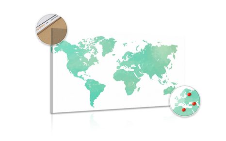 OBRAZ NA KORKU MAPA SVĚTA V ZELENÉM ODSTÍNU - OBRAZY NA KORKU - OBRAZY