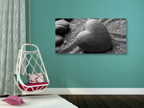 OBRAZ ZEN KÁMEN VE TVARU SRDCE V ČERNOBÍLÉM PROVEDENÍ - ČERNOBÍLÉ OBRAZY - OBRAZY