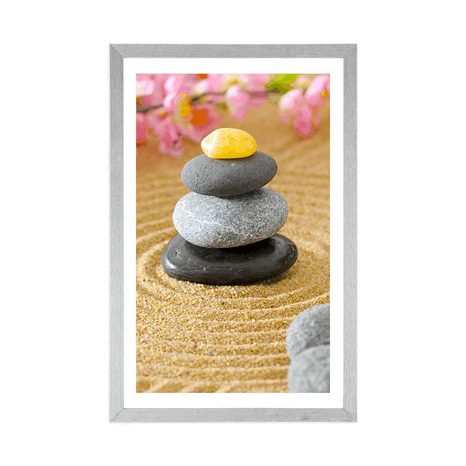 POSTER WITH MOUNT PYRAMID OF ZEN STONES - FENG SHUI - POSTERS