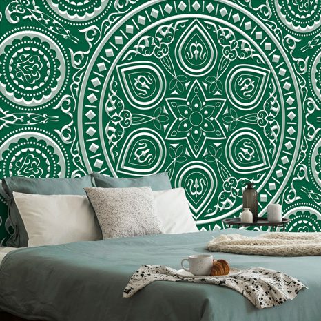 WALLPAPER DELICATE ETHNIC MANDALA IN GREEN DESIGN - WALLPAPERS FENG SHUI - WALLPAPERS