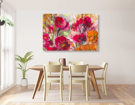 QUADRO SU TELA – NATURA MORTA FLOREALE DIPINTA - QUADRI DI FIORI - STAMPE E QUADRI