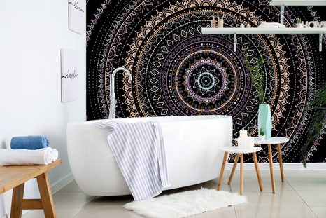 TAPETE MANDALA MIT SONNENMUSTER IN LILA TÖNEN - TAPETEN MIT FENG SHUI-MOTIVEN - TAPETEN