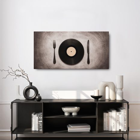 WANDBILD RETRO-DINNER AUF PLATTE - MUSIKBILDER - BILDER