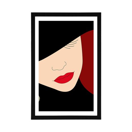 PLAKAT Z PASSE-PARTOUT ELEGANCKA DAMA W KAPELUSZU - KOBIETY - PLAKATY