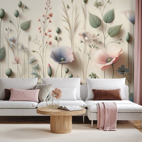 SAMOLEPÍCÍ TAPETA PASTELOVÉ LUČNÍ KVĚTY - WALLPAPERS - 🔥 TOTAL SALE 🔥