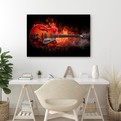 WANDBILD ELEKTRISCHE GITARRE IN FLAMMEN - MUSIKBILDER - BILDER