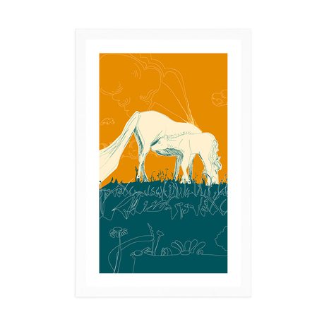 POSTER MIT PASSEPARTOUT PFERD AUF DER WIESE - MOTIVE AUS UNSERER WERKSTATT - POSTER