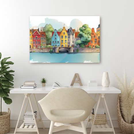 OBRAZ BAREVNÉ DOMY U ŘEKY - BAREVNÉ DOMY - OBRAZY