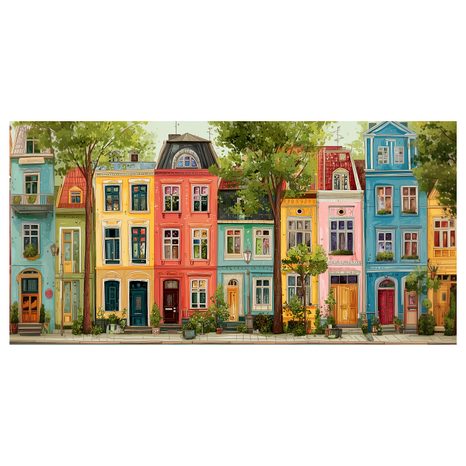 OBRAZ MĚSTSKÁ ULICE S DOMY - BAREVNÉ DOMY - OBRAZY