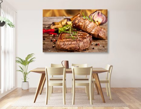 WANDBILD GEGRILLTES RINDSTEAK - BILDER VON ESSEN UND GETRÄNKEN - BILDER