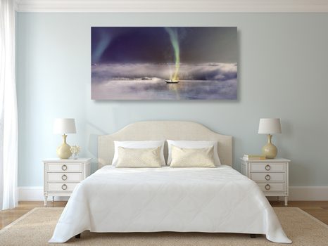 WANDBILD POLARLICHT ÜBER DEM ZUGEFRORENEN SEE - BILDER SEEN - BILDER