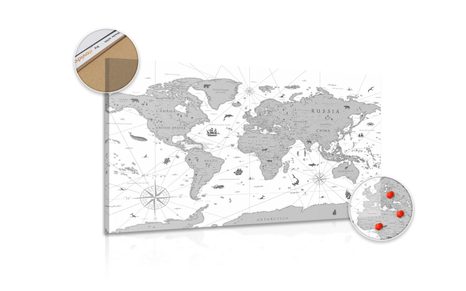 OBRAZ NA KORKU ČERNOBÍLÁ MAPA - OBRAZY NA KORKU - OBRAZY