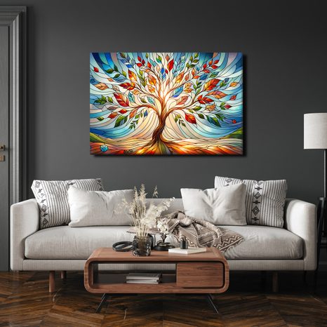 OBRAZ DRZEWO ŻYCIA W KOLOROWYM WITRAŻU - OBRAZY DRZEWA ŻYCIA - OBRAZY