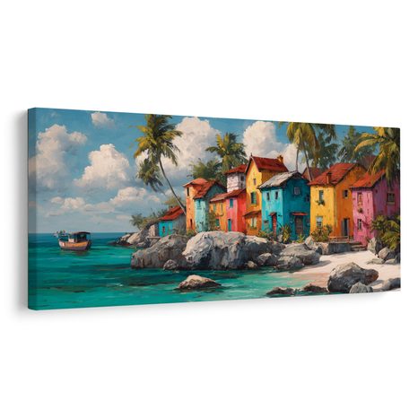 SLIKA ŠARENE KUĆE UZ OBALU - ŠARENE KUĆE - SLIKE