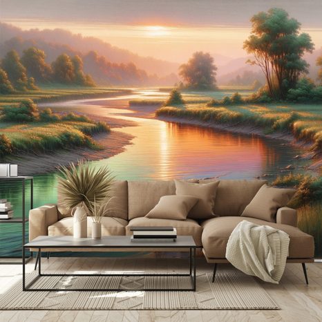 TAPETE SONNENUNTERGANG ÜBER RUHIGEM FLUSS - TAPETEN MIT NATURMOTIVEN - TAPETEN