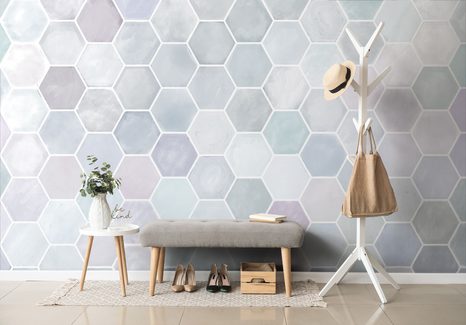 SAMOLEPIACA TAPETA ŠEDO-MODRÝ HEXAGÓN VZOR - SAMOLEPIACE TAPETY - TAPETY