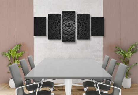 5 RÉSZES KÉP DÍSZES MANDALA FEKETE FEHÉRBEN - FENG SHUI KÉPEK - KÉPEK