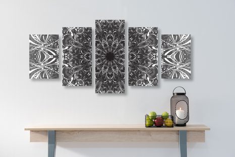 5-DIELNY OBRAZ ČIERNOBIELA ROZETA - ČIERNOBIELE OBRAZY - OBRAZY