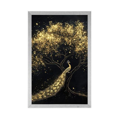 POSTER GOLDENER PFAU AUF DEM BAUM - VÖGEL - POSTER