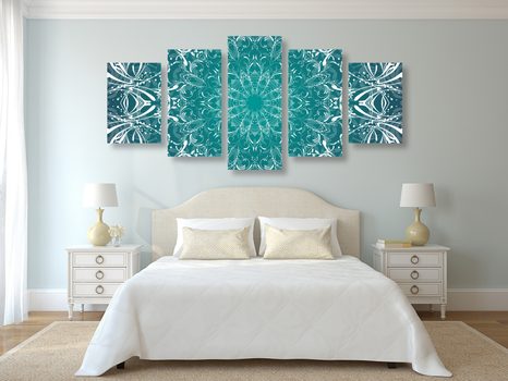 5-DÍLNÝ OBRAZ MODROBÍLÁ ROZETA - OBRAZY FENG SHUI - OBRAZY