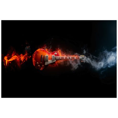 SELBSTKLEBENDE FOTOTAPETE BRENNENDE E-GITARRE IM RAUCH - MUSIK FOTOTAPETEN - TAPETEN