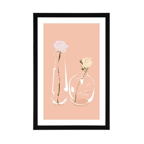 PLAKÁT S PASPARTOU MINIMALISTICKÉ KVĚTINY VE VÁZE - VÁZY - PLAKÁTY