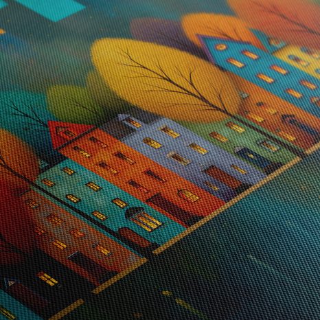 OBRAZ SVĚTLA MĚSTA V NOCI - BAREVNÉ DOMY - OBRAZY