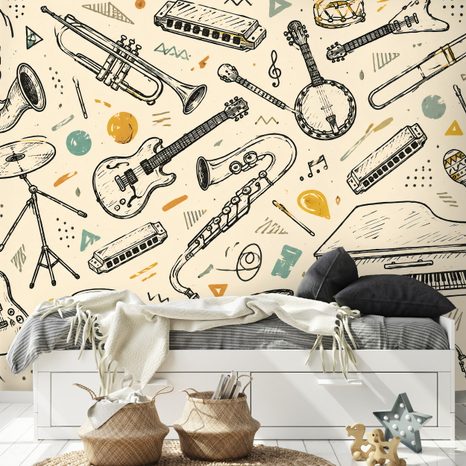 TAPET INSTRUMENTE MUZICALE ÎN STIL VINTAGE - FOTOTAPETE MUZICALE - TAPETURI